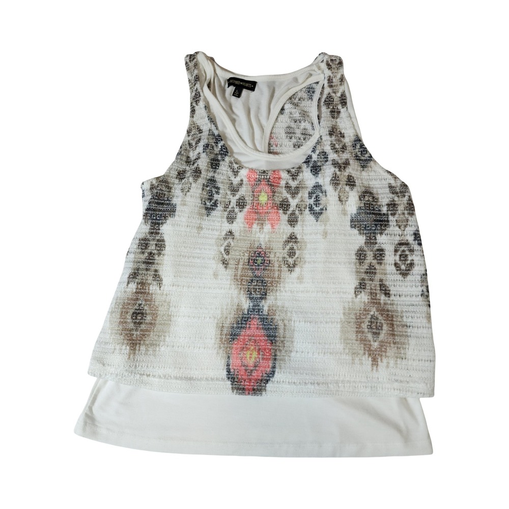 Inspired Hearts Womens Large Layered Ikat Print Racerback Tank Top Cream Coral